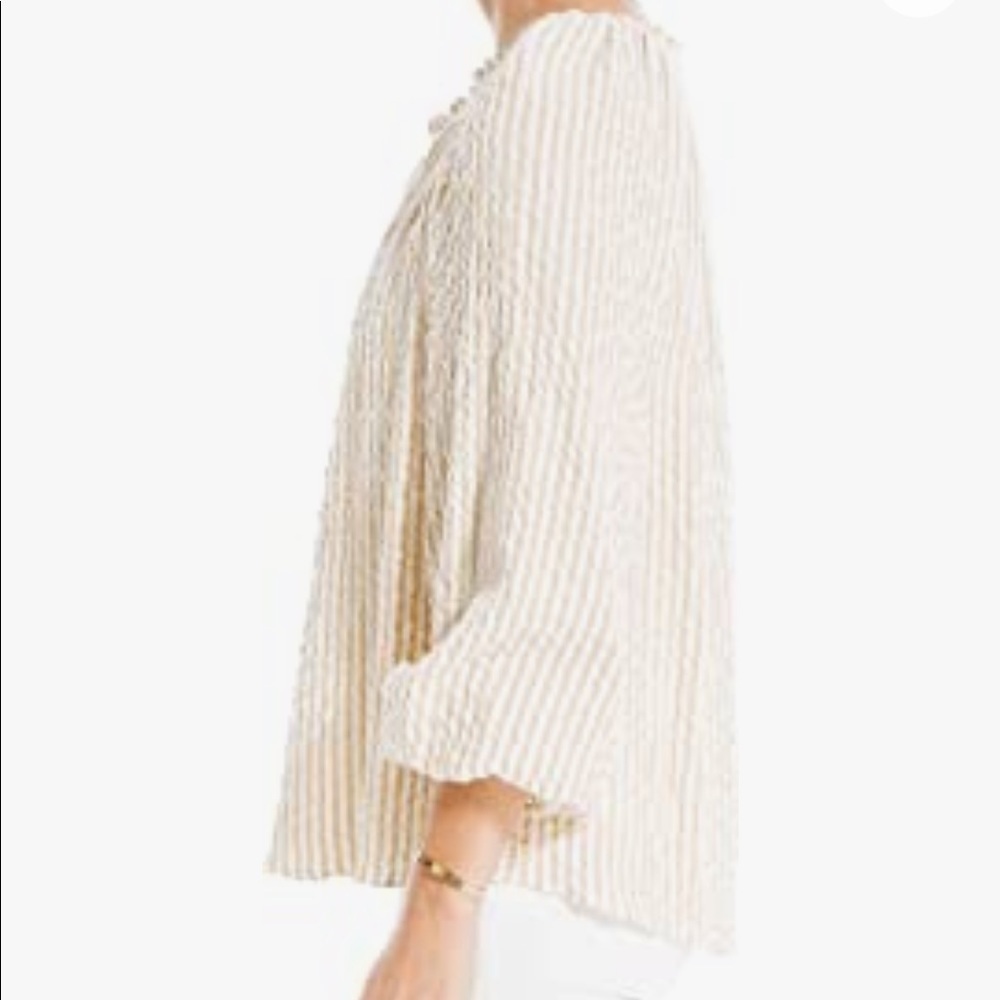 Max studio womens yarndye bubble sleeve peasant top yellow and white stripe sz.M - Picture 2 of 7
